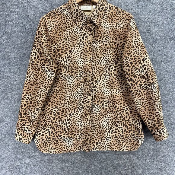 Studio Works Shirt Women S Small Brown Animal Print Collared Button Up Casual - Picture 4 of 8